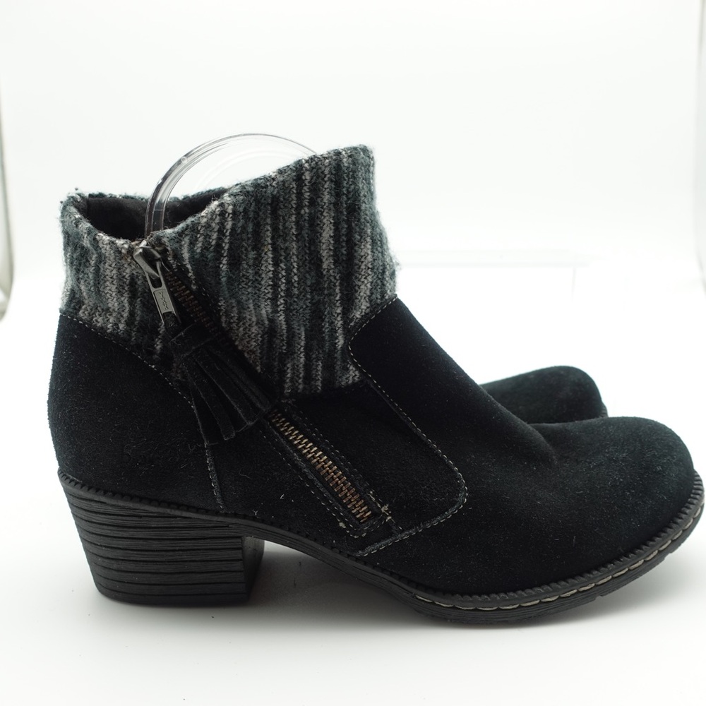 B.O.C. Born Women Size 8.5 Shoes Black Suede Ankle Bootie Boot Zipper Block Heel